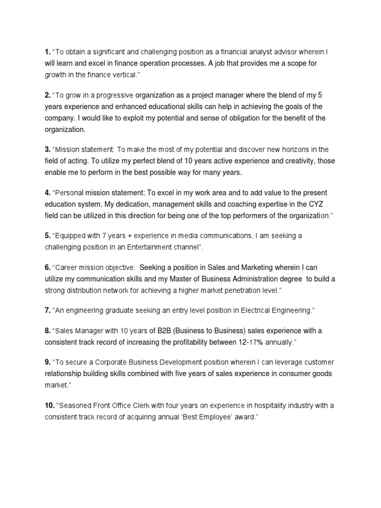 Sales Career Objective Examples Career Objective | PDF | Sales