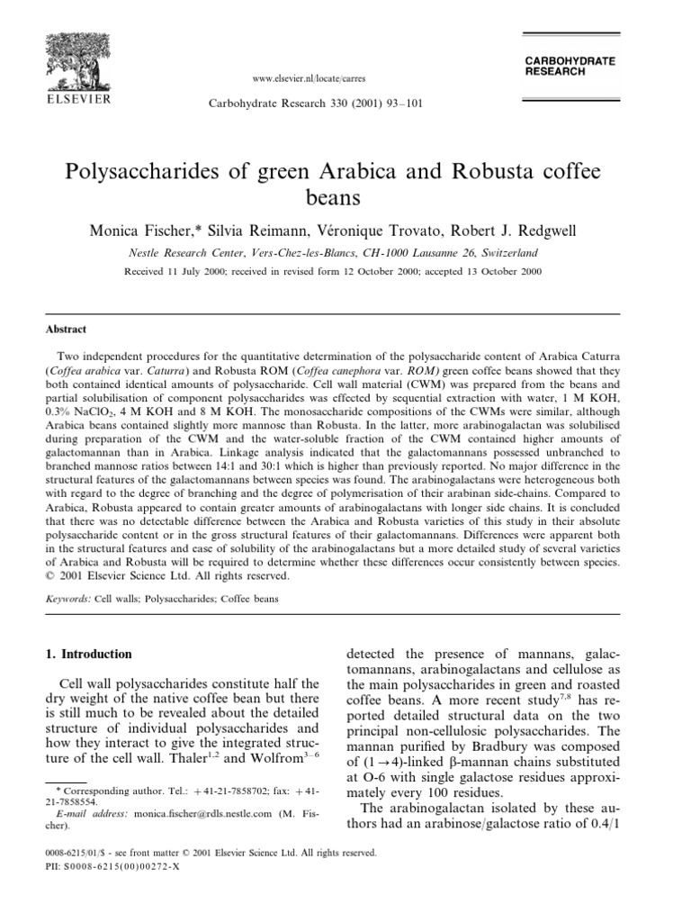 Polysaccharides of Green Coffee Bean PDF Polysaccharide Solubility