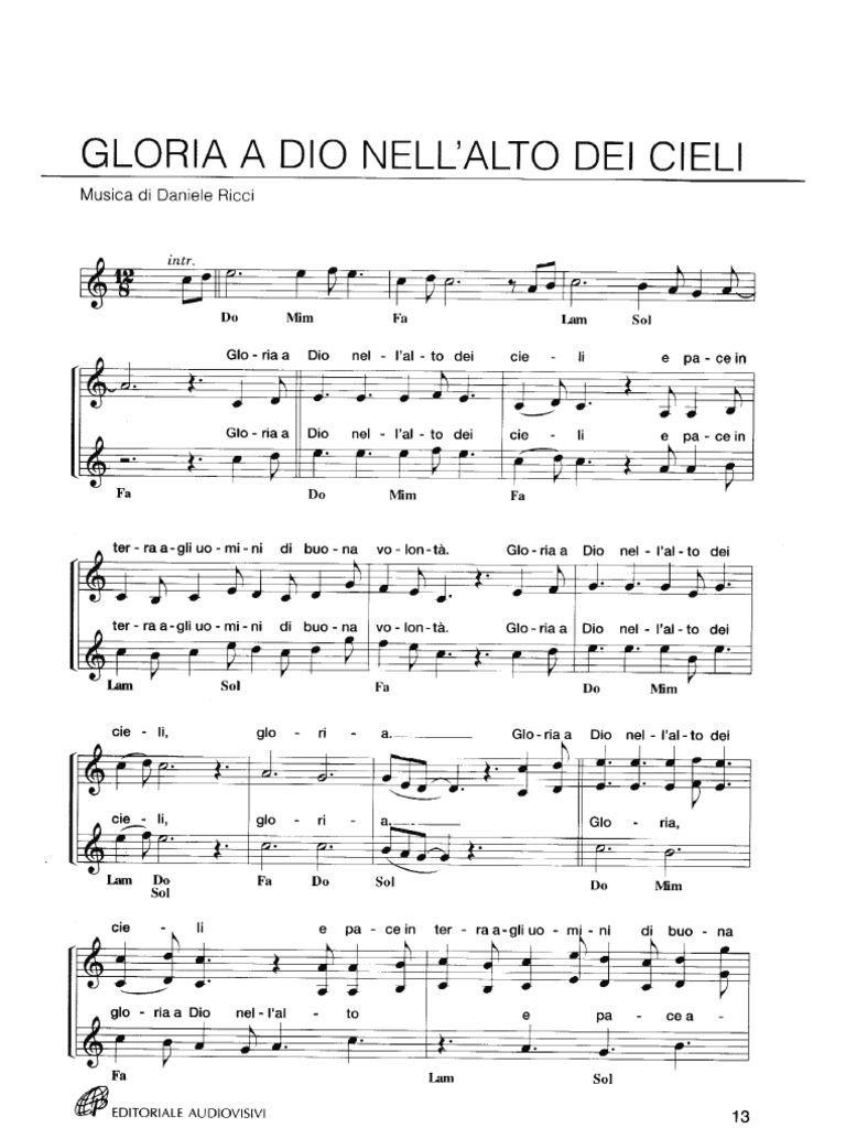 Gloria A Dio Nell Alto Dei Cieli Ricci 2000 Venne Nel Mondo Pdf