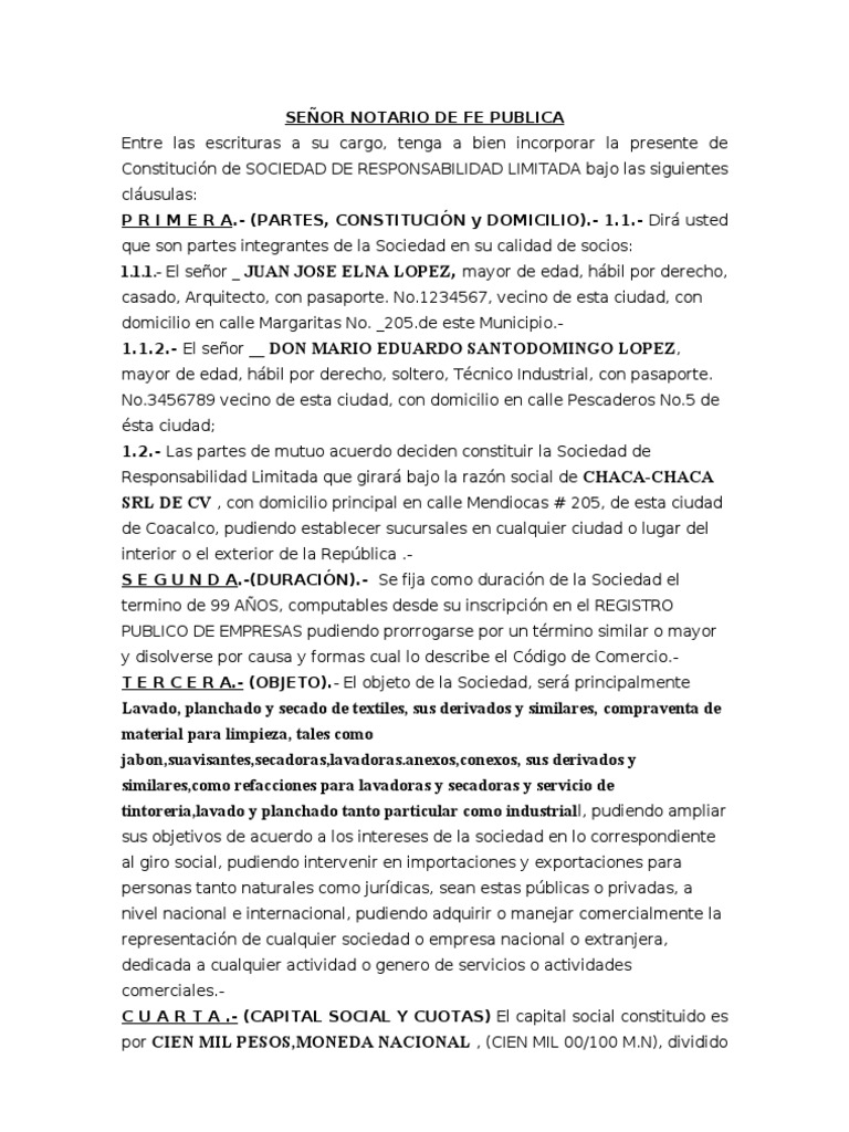 Kaerser Acta Constitutiva De Una Sociedad Anonima De Capital Variable Ejemplo