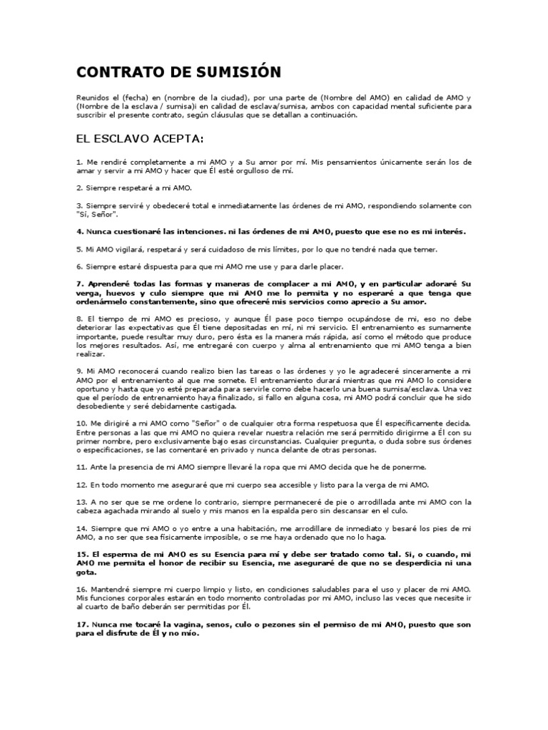 CONTRATO DE SUMISIÓN Esclavitud Amor