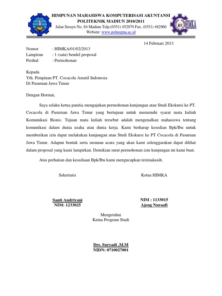 Contoh Surat Keterangan Kunjungan