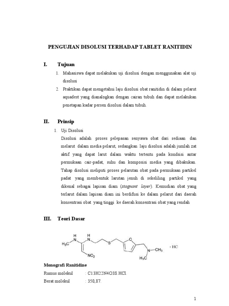 Uji Disolusi Tablet Ranitidin HCl | PDF