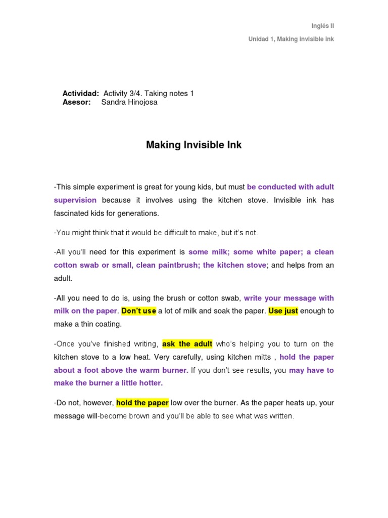 Making Invisible Ink: A Fun Experiment | PDF | Self-Improvement