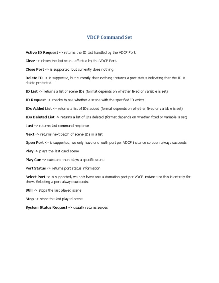 VDCP Command Set Overview | PDF