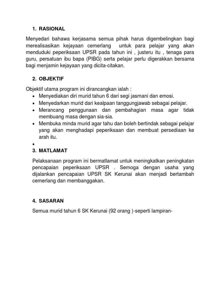 Cadangan Nama Kem Untuk Program Upsr