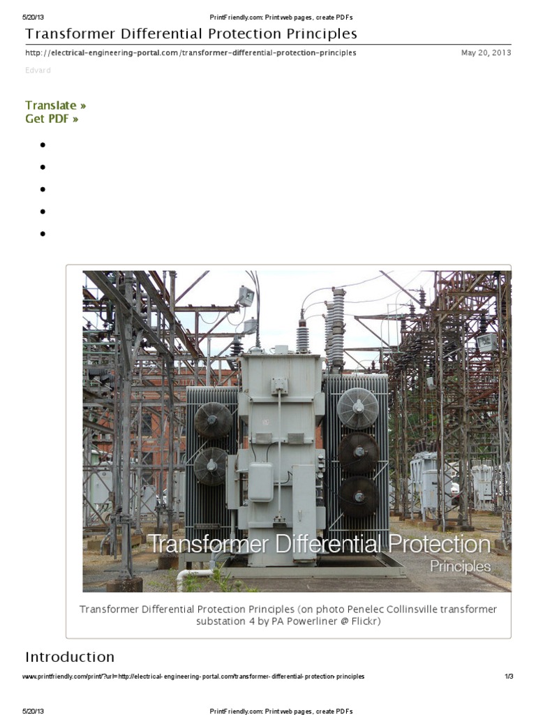 Transformer Differential Protection Overview | PDF | Transformer | Relay