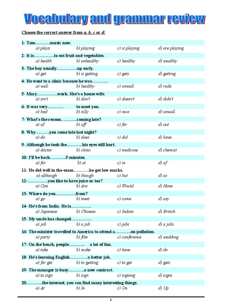 Grammar and Vocabulary Exam | PDF