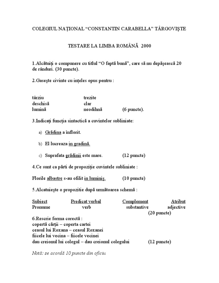 Teste Limba Romana Clasa A V A