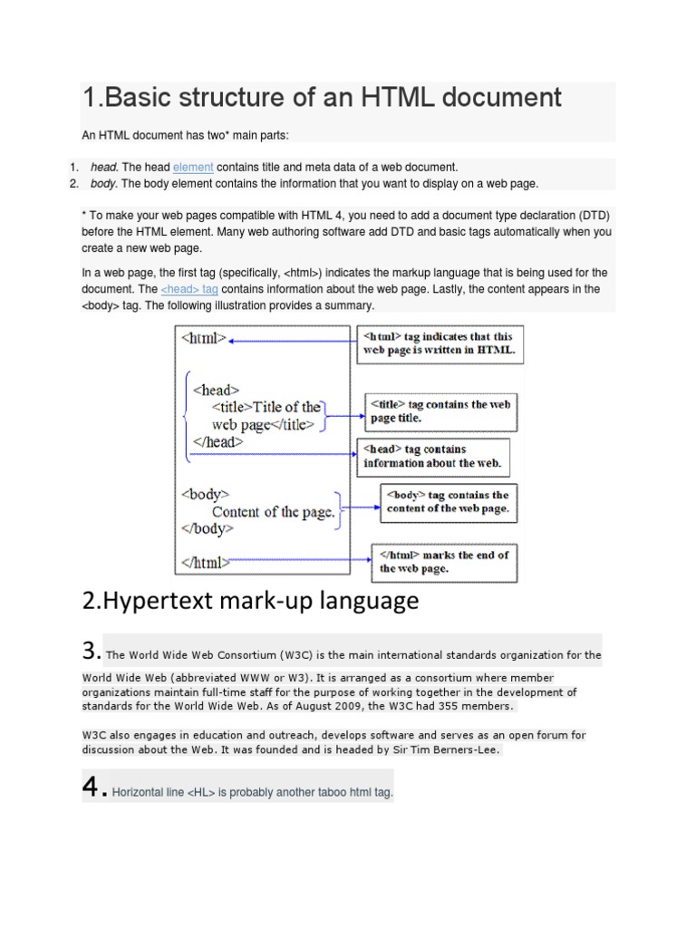 1.basic Structure of An HTML Document: 2.hypertext Mark-Up Language 3 ...