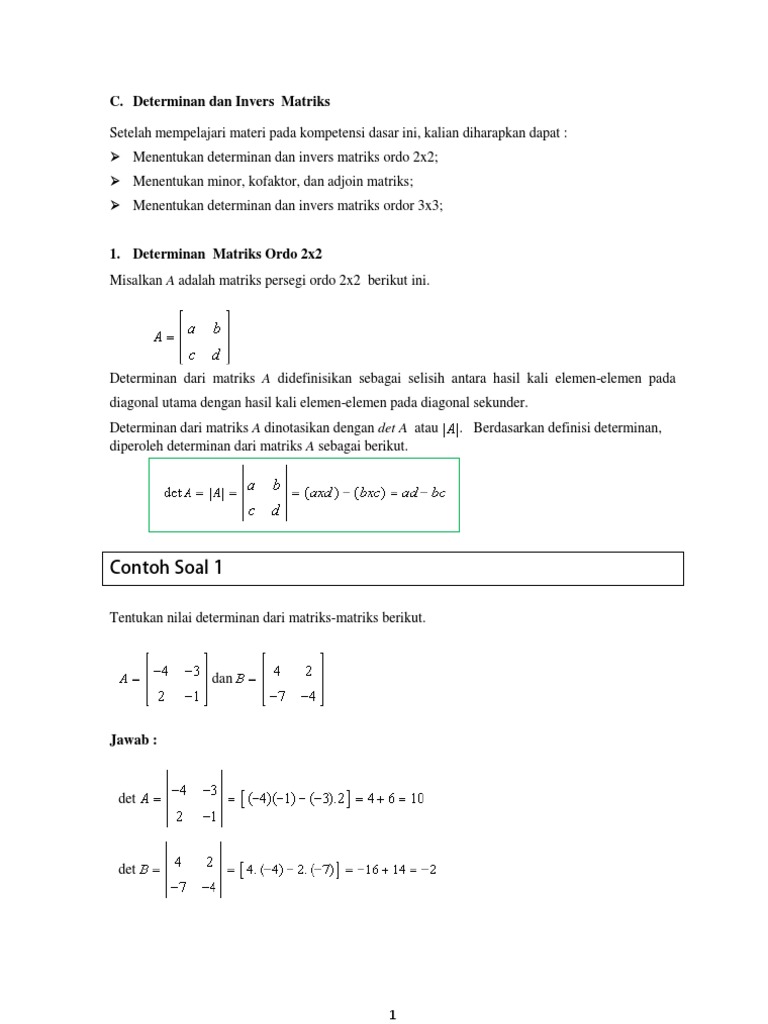 Determinan Dan Invers Matriks