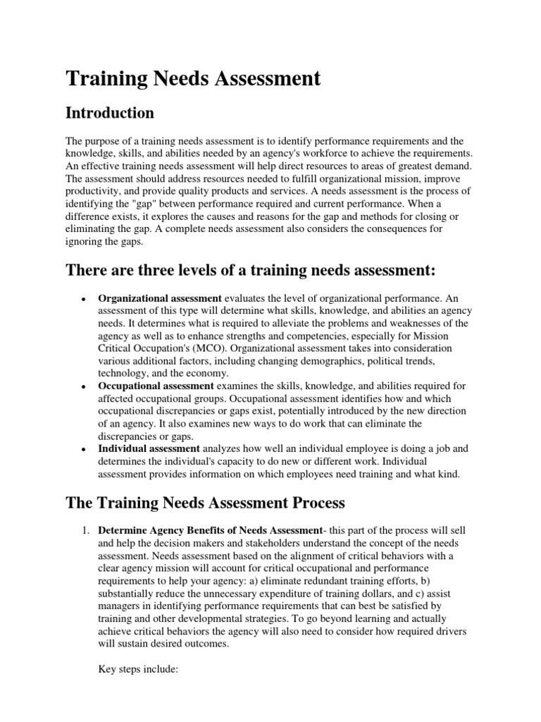 Training Needs Assessment Guide | PDF | Needs Assessment | Educational ...