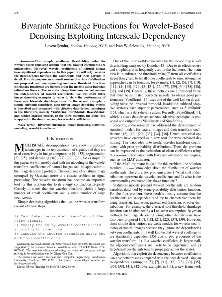 13.bivariate Shrinkage Functions For Wavelet-Based | PDF