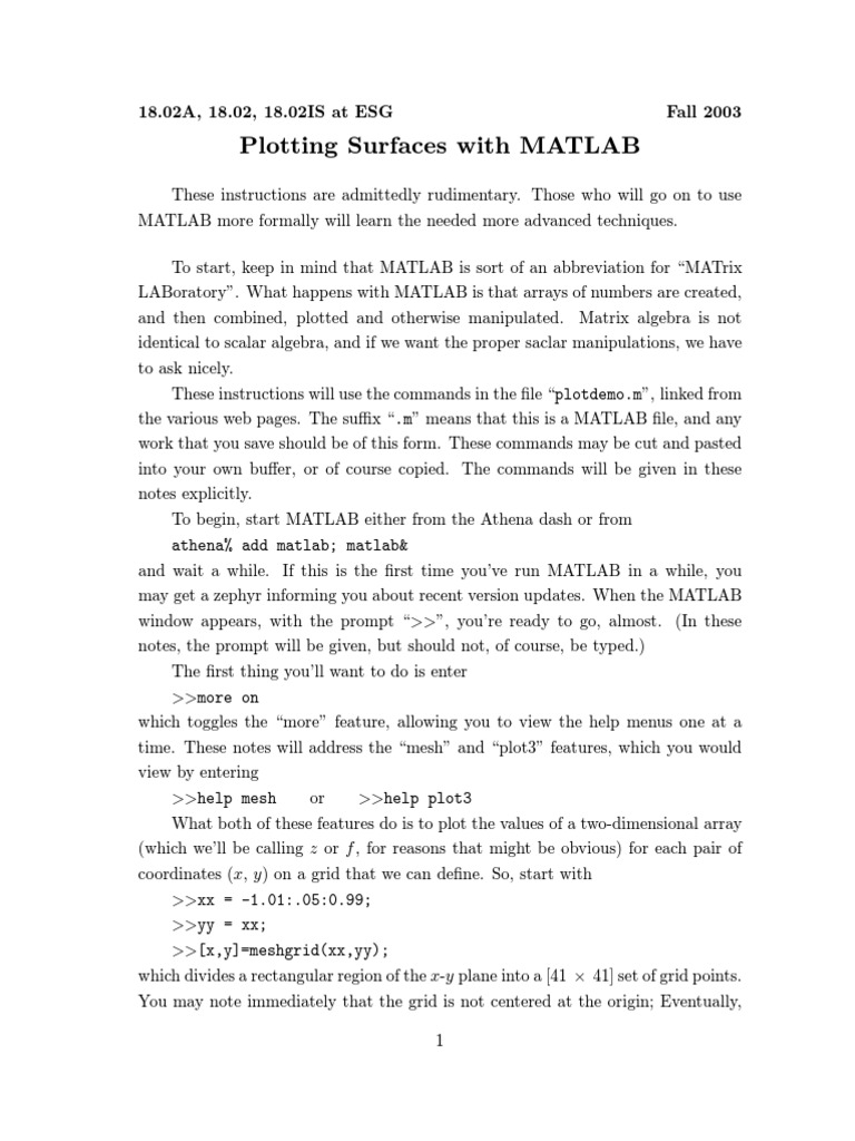 Plotting Surfaces With MATLAB | PDF | Matlab | Scalar (Mathematics)