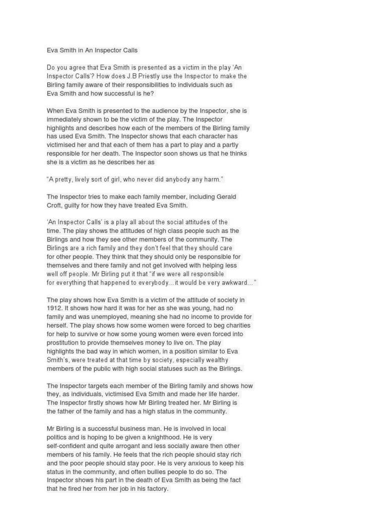 Eva Smith in an Inspector Calls