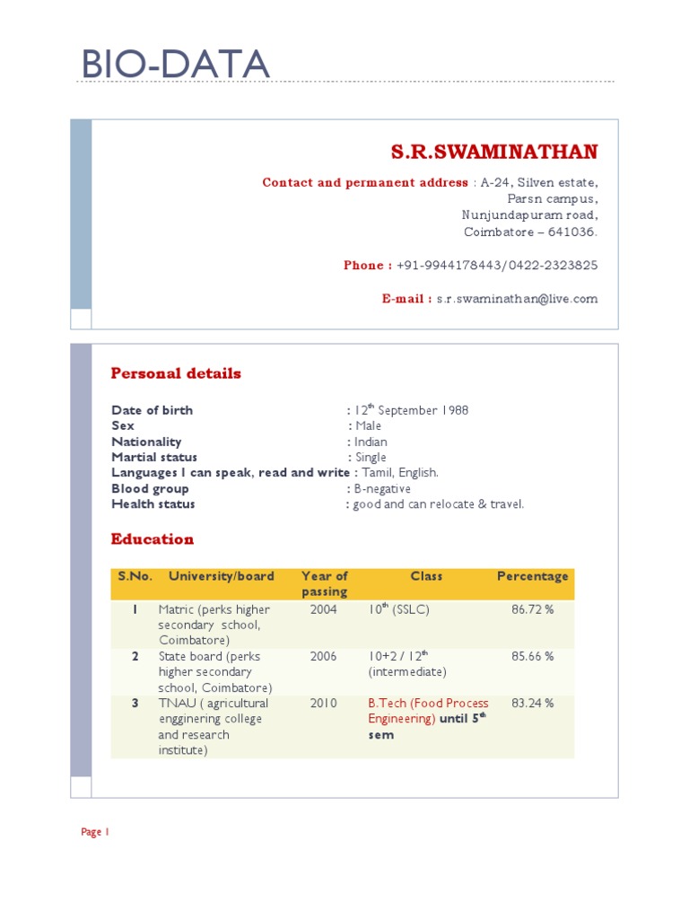 resume Resume Rating resume cum biodata