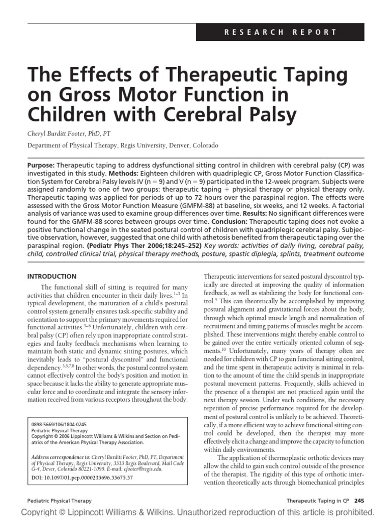 The Effects of Therapeutic Taping On Gross Motor Function in Children ...
