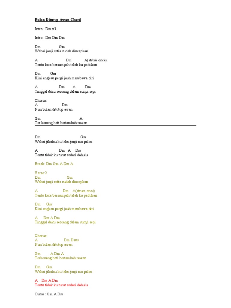Bulan Ditutup Awan Chord Lirik