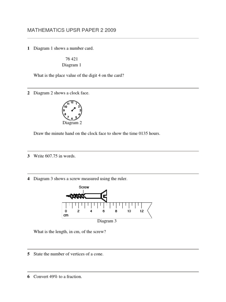 Mathematics Upsr Paper 2 2009 | PDF | Teaching Mathematics | Nature