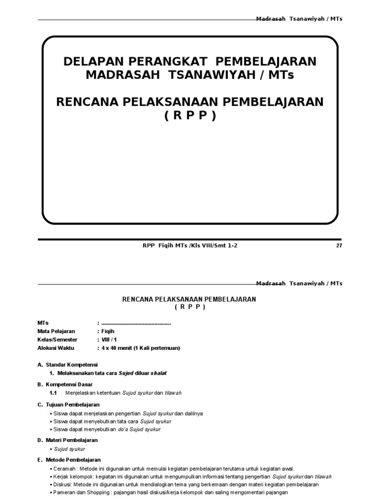 Masbied Com Rpp Fiqih Mts Kelas Viii Semester 1 2