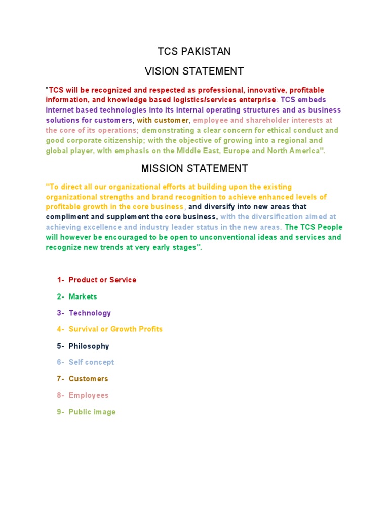 TCS Pakistan Vision and Mission Overview | PDF