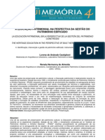 A Educação Patrimonial Na Perspectiva Da Gestão Do Patrimônio Edificado