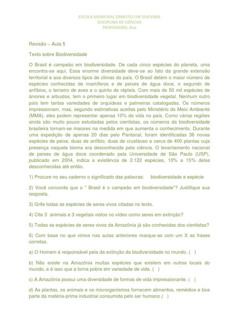 Nesse Texto Para Defender A Tese De Que A Biodiversidade