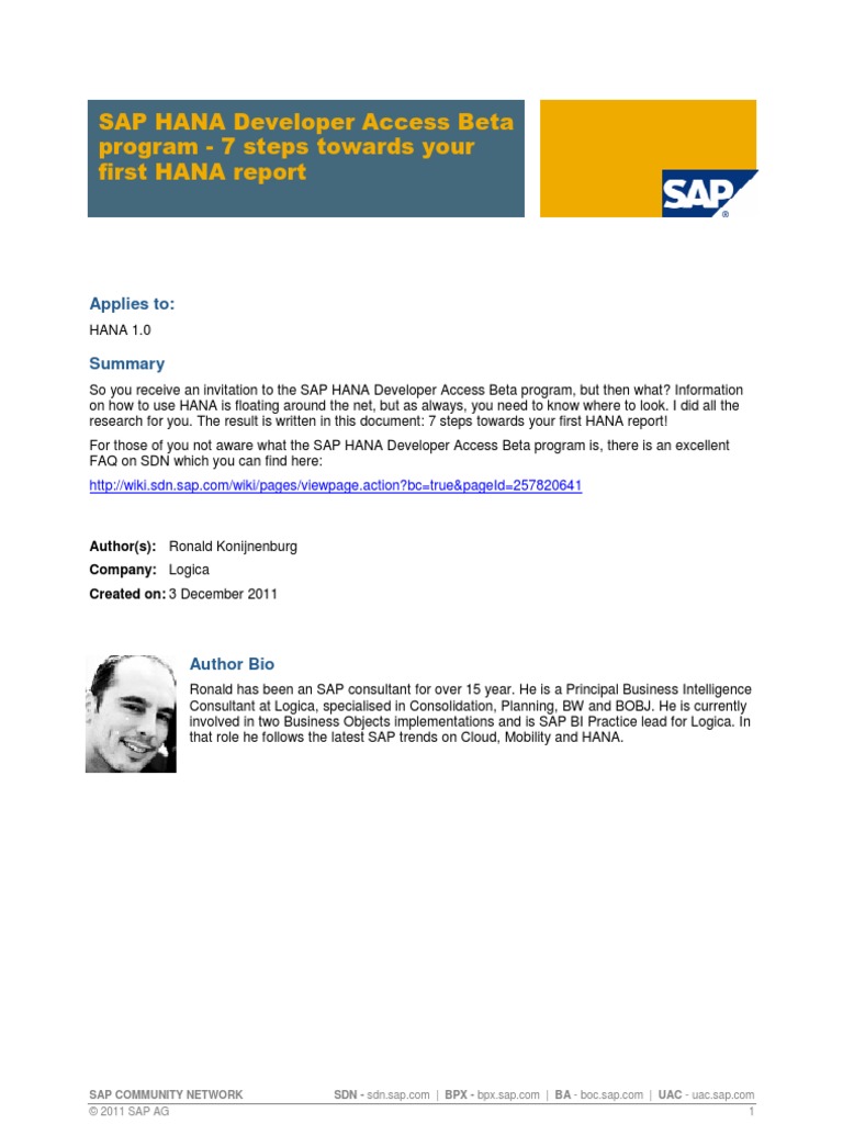 SAP HANA Developer Access Beta Program - 7 Steps Towards Your First ...