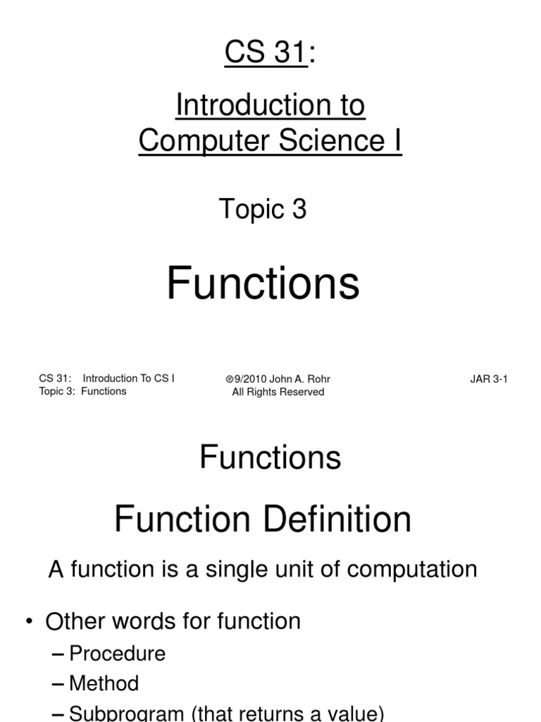 CS 31: Introduction To Computer Science I: Topic 3 | PDF | Subroutine ...