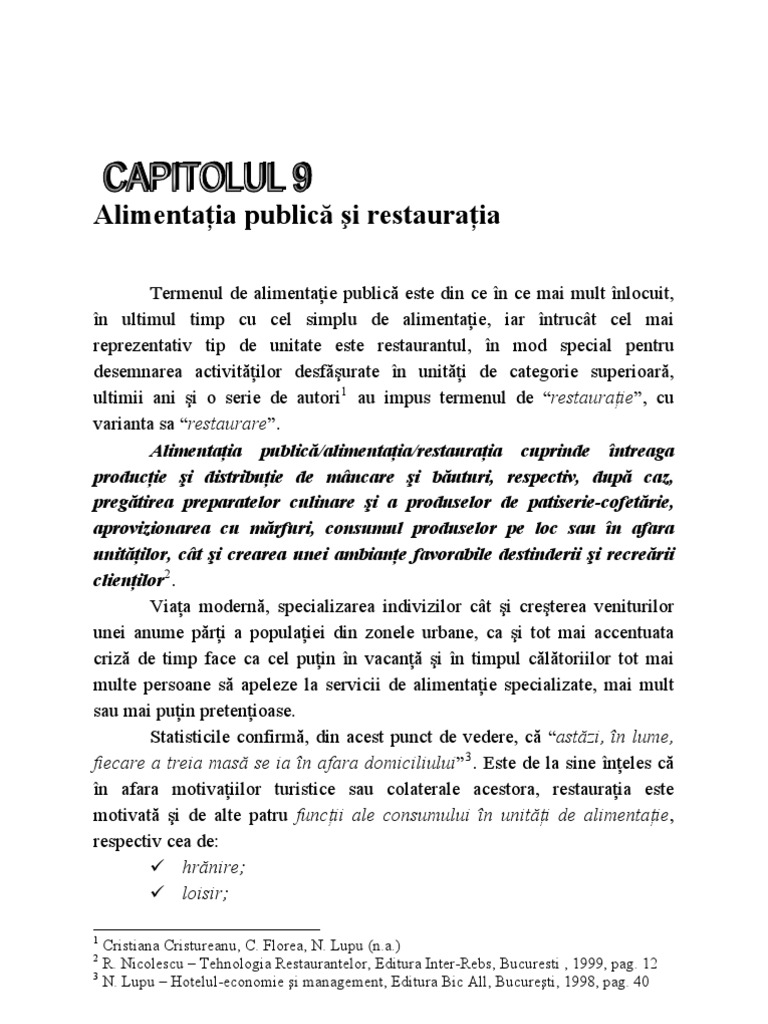 Alimentatia Publica Si Restauratia | PDF