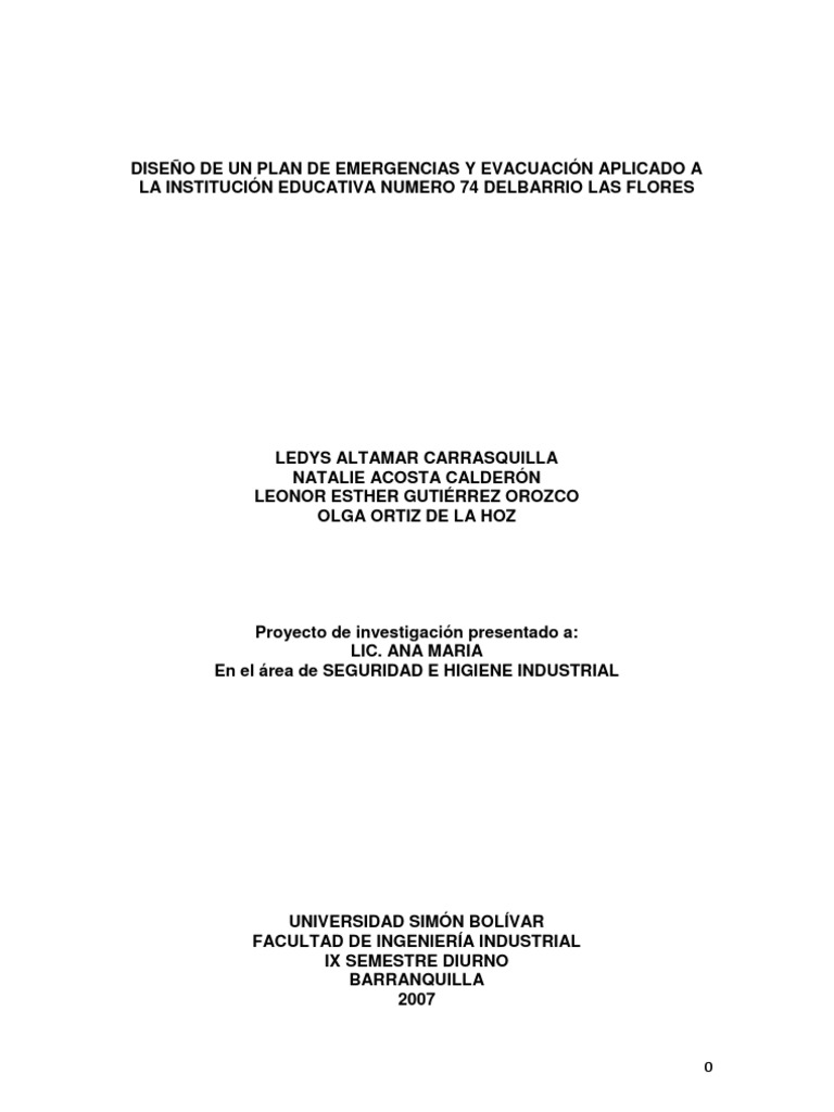 Plan de Emergencias para Escuela 74 | PDF | Vulnerabilidad | Riesgo