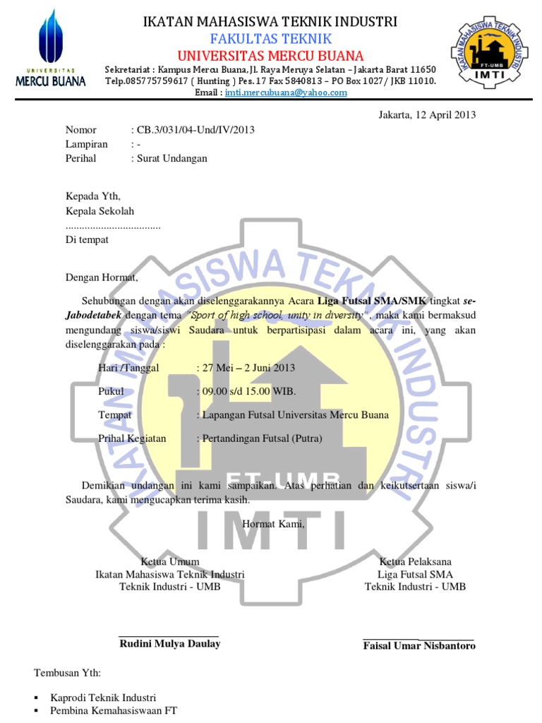 Contoh Surat Undangan Lomba Futsal Untuk Sma Smk