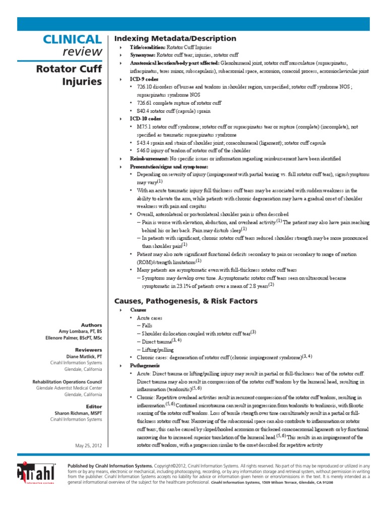 Cinahl Rotator Cuff Injuries | PDF | Shoulder | Physical Therapy