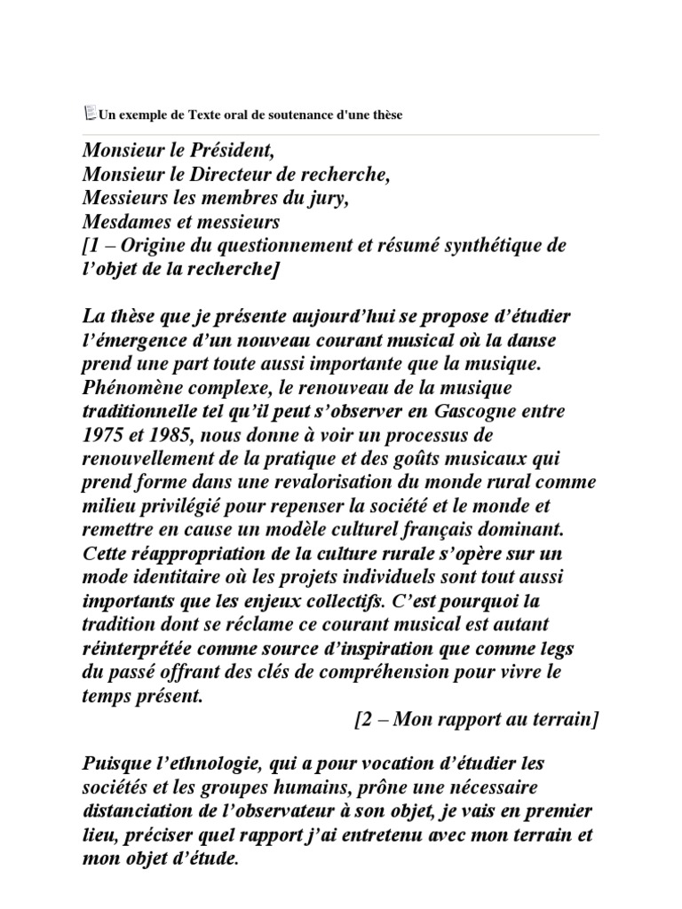 Un Exemple de Texte Oral de Soutenance d  Musique folk  Science et