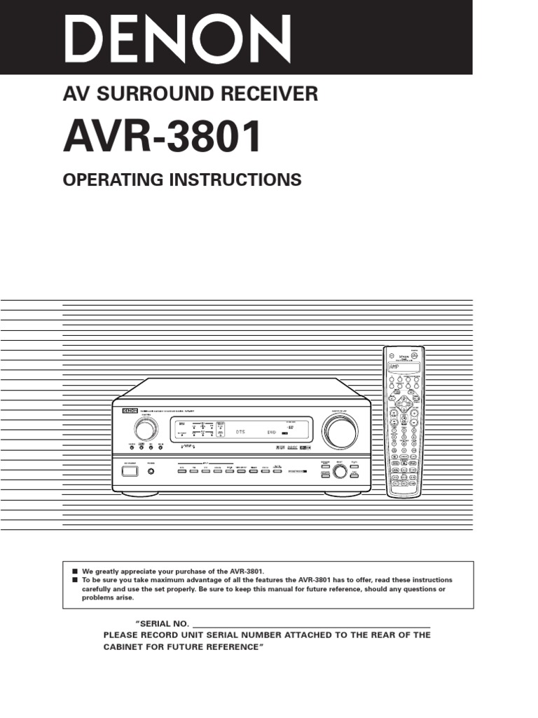 Denon AVR3801 Owners Manual | Loudspeaker | Electrical Connector | Free
