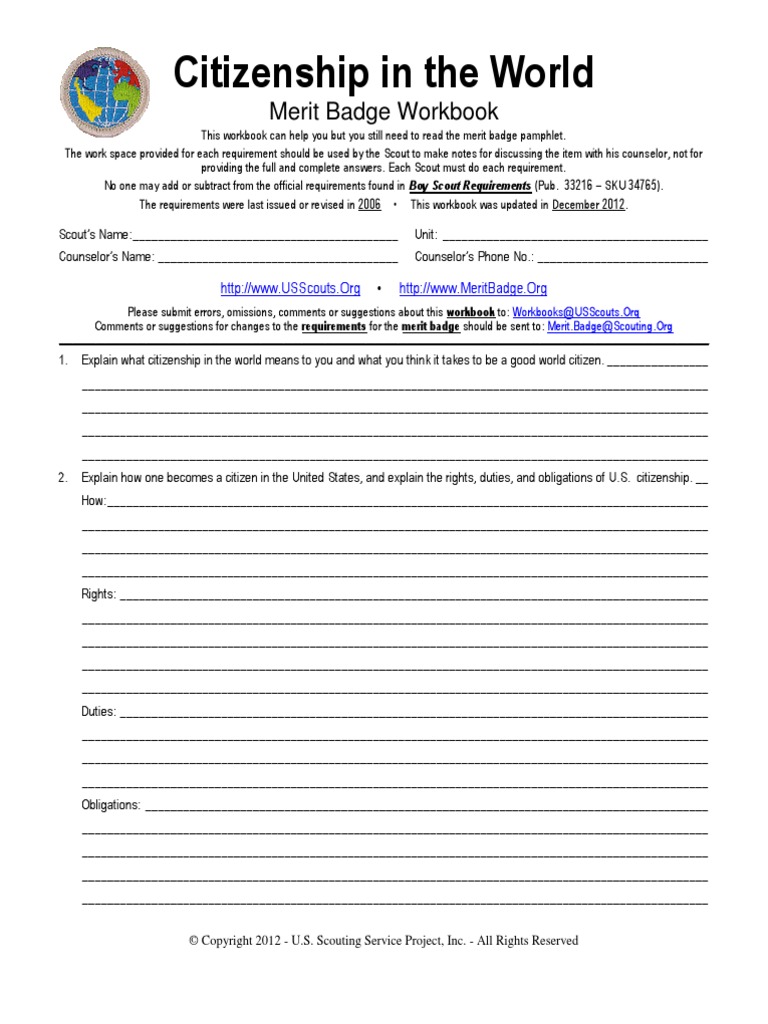 Worksheets Citizenship In The World Worksheet citizenship in the world merit badge worksheet boy scouts of america scouting
