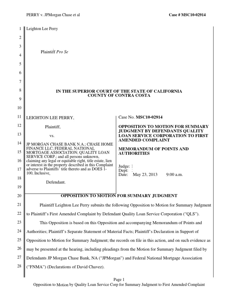 Opposition to qls motion for summary judgement pdf summary judgment