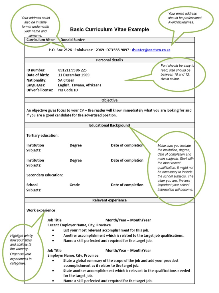 Curriculum vitae template word picture