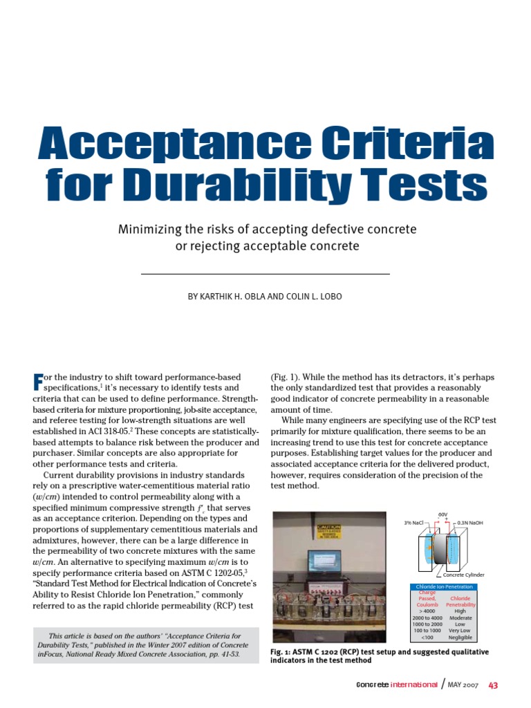 Acceptance Criteria for Concrete Durability Tests | PDF | Standard ...