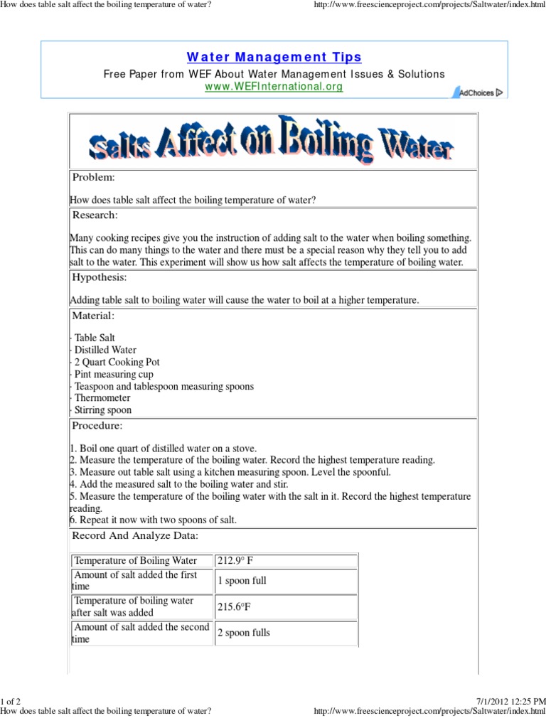 How Does Table Salt Affect the Boiling Temperature of Water
