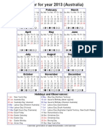 Year 2013 Calendar - Australia