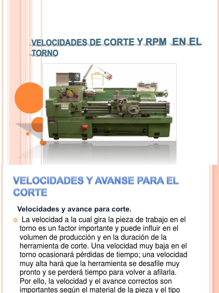 Velocidades de Corte y RPM en El Torno PDF Rieles Materiales
