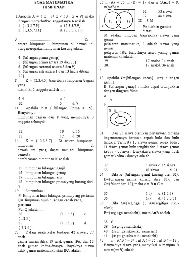 42556358 Soal Himpunan Kelas Vii