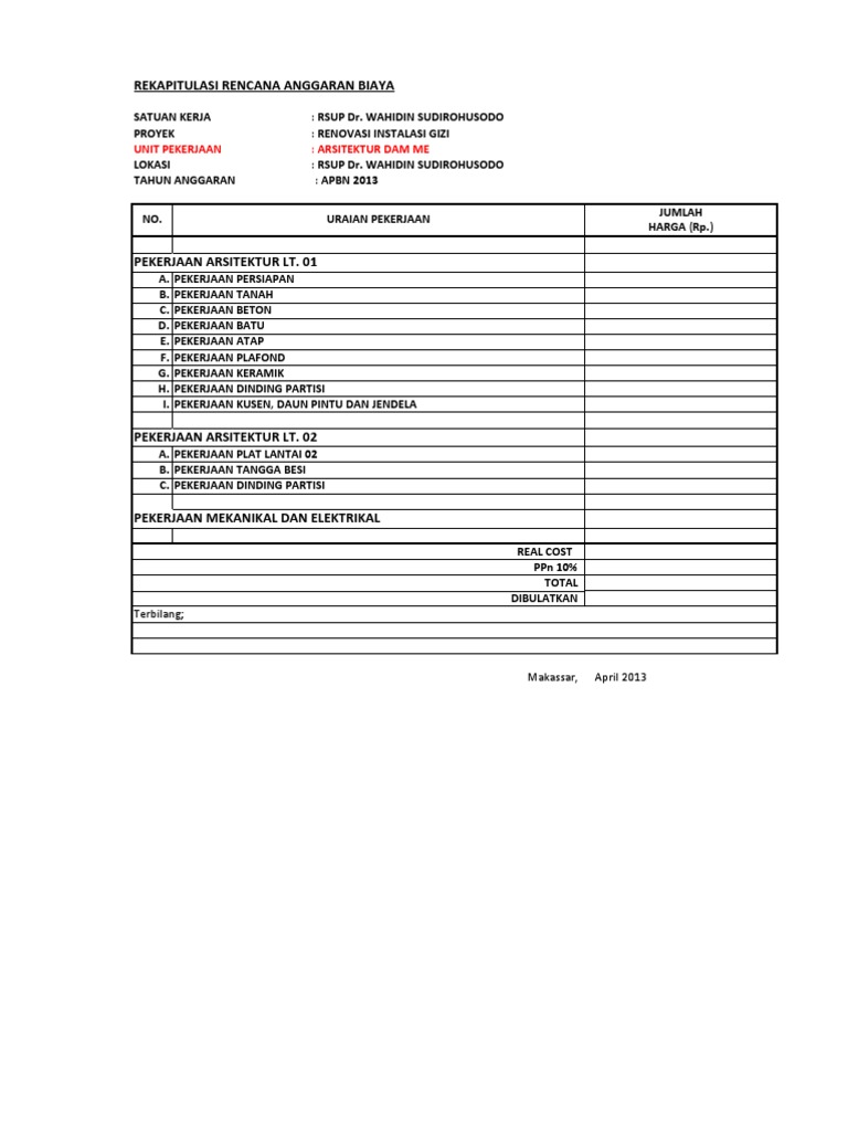 RAB Ars Instalasi Gizi Lelang RAB Ars Instalasi Gizi Lelang