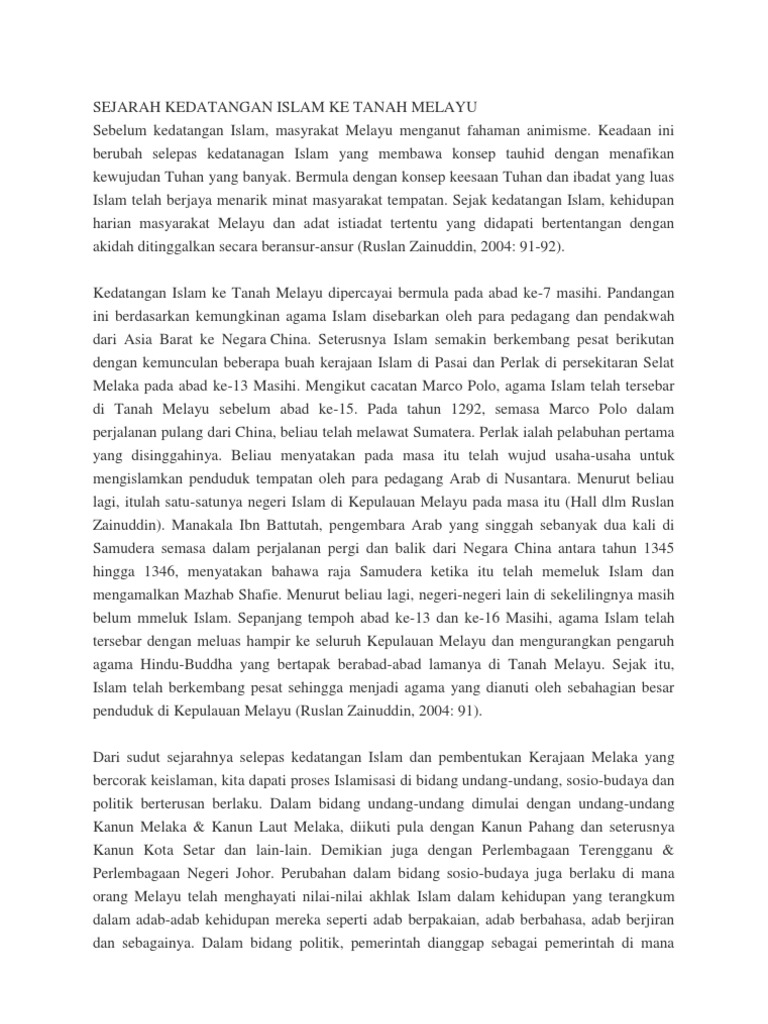 Sejarah Kedatangan Islam Ke Tanah Melayu Pdf