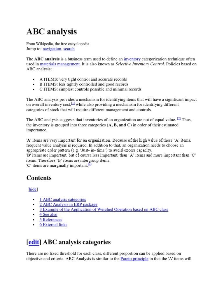 ABC Analysis - Wiki | PDF | Business Process Management | Business Process