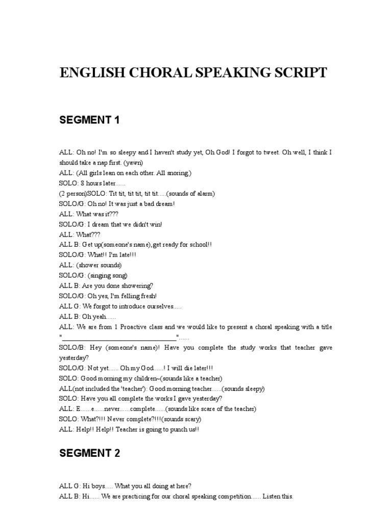 English Choral Speaking Script