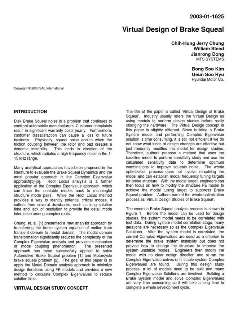 Brake Squeal Virtual Design PDF PDF Eigenvalues And Eigenvectors
