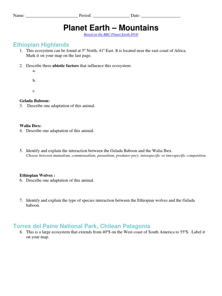 Planet Earth Mountains Worksheet 1 Pdf Bears Nature