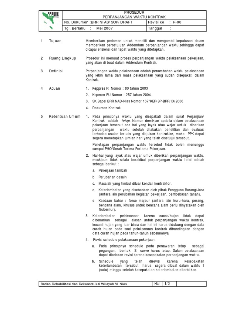 20070500 BRR-Nias SOP Draft Prosedur Perpanjangan Waktu 